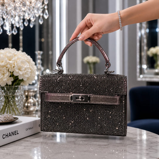 Sparkle Rhinestone Kelly-Style Top Handle Bag