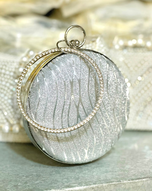 Crystal Ring Oval Glitter Evening Clutch