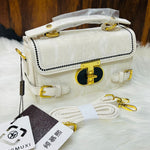 Textured Faux Leather Flap Bag with Gold Turn-Lock