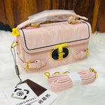Textured Faux Leather Flap Bag with Gold Turn-Lock