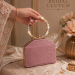 Crystal Ring Handle Geometric Hard-Case Bridal Clutch