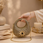 Crystal Embellished Moon Handle Evening Bag