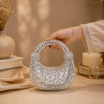 Crystal Embellished Moon Handle Evening Bag