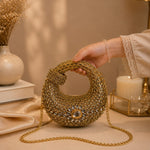 Crystal Embellished Moon Handle Evening Bag