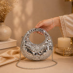 Crystal Embellished Moon Handle Evening Bag