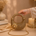 Crystal Embellished Moon Handle Evening Bag