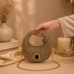 Crystal Embellished Moon Handle Evening Bag
