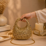 Crystal Embellished Moon Handle Evening Bag