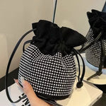 Rhinestone Embellished Drawstring Bucket Bag
