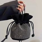 Rhinestone Embellished Drawstring Bucket Bag