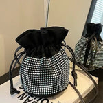 Rhinestone Embellished Drawstring Bucket Bag
