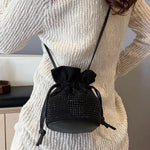 Rhinestone Embellished Drawstring Bucket Bag