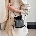 Rhinestone Embellished Drawstring Bucket Bag