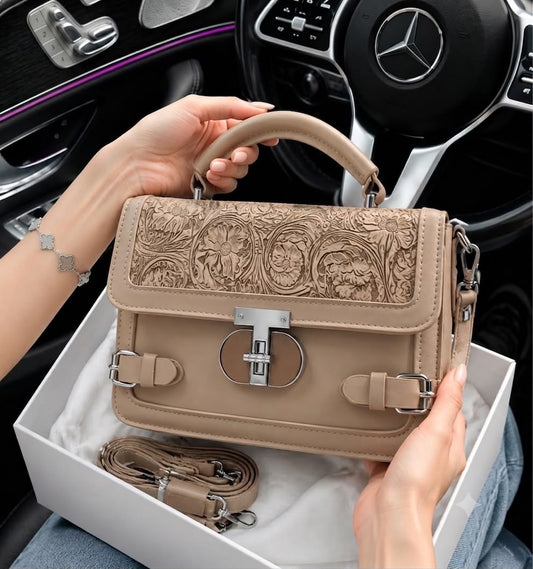 Floral Embossed Top-Handle Satchel & Crossbody Bag