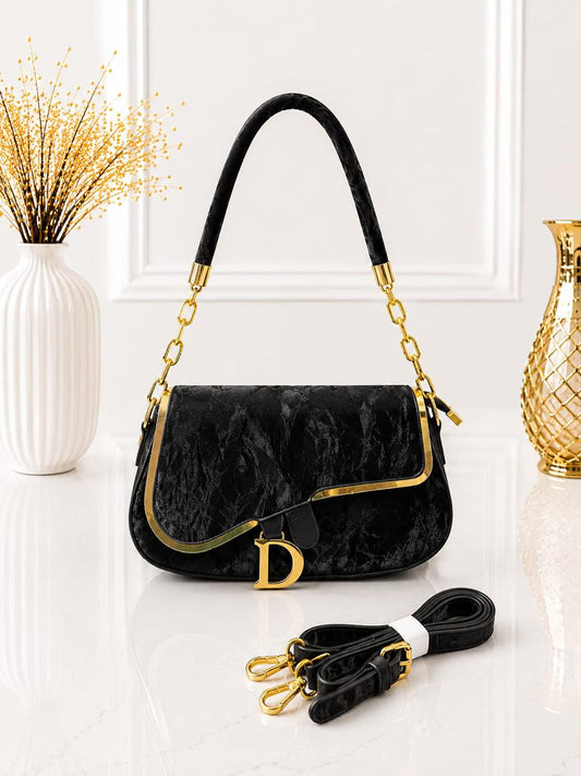 Gold Trim "D" Monogram Flap Shoulder Bag