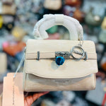Padlock Belt-Accent Textured Top-Handle Bag