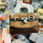 Padlock Belt-Accent Textured Top-Handle Bag