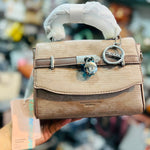 Padlock Belt-Accent Textured Top-Handle Bag