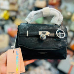 Padlock Belt-Accent Textured Top-Handle Bag