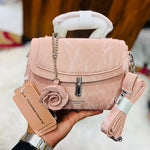Rose Charm Marble-Texture Top-Handle Bag