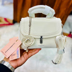Rose Charm Marble-Texture Top-Handle Bag