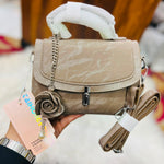 Rose Charm Marble-Texture Top-Handle Bag