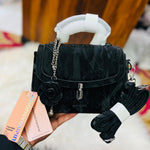 Rose Charm Marble-Texture Top-Handle Bag