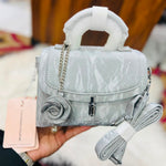 Rose Charm Marble-Texture Top-Handle Bag