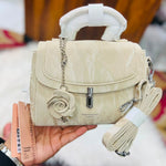 Rose Charm Marble-Texture Top-Handle Bag