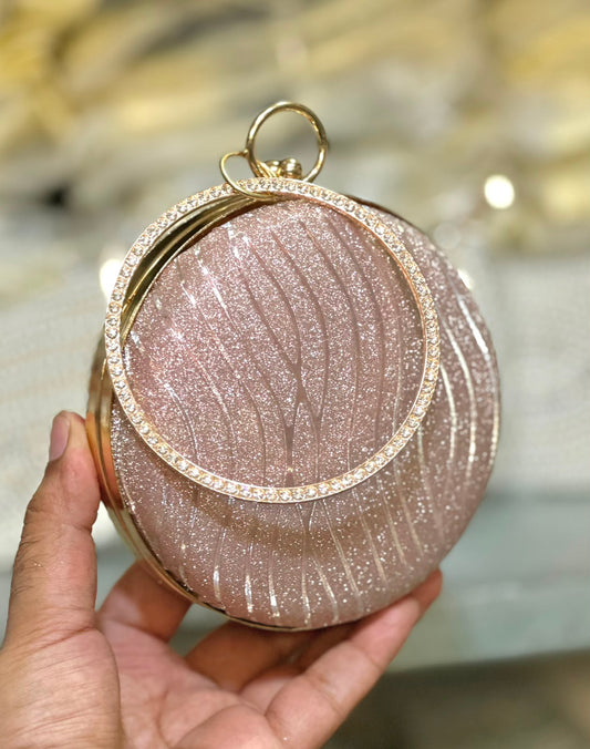 Crystal Ring Oval Glitter Evening Clutch
