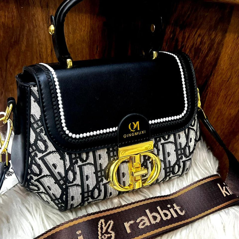 Qingmuxi Monogram Top-Handle Satchel with "Kimi & Rabbit" Strap
