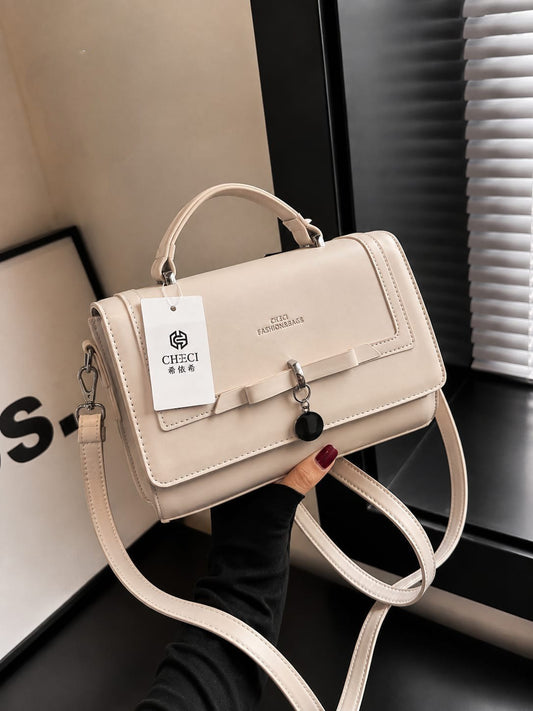 Elegant Bow Charm Top Handle Crossbody Bag