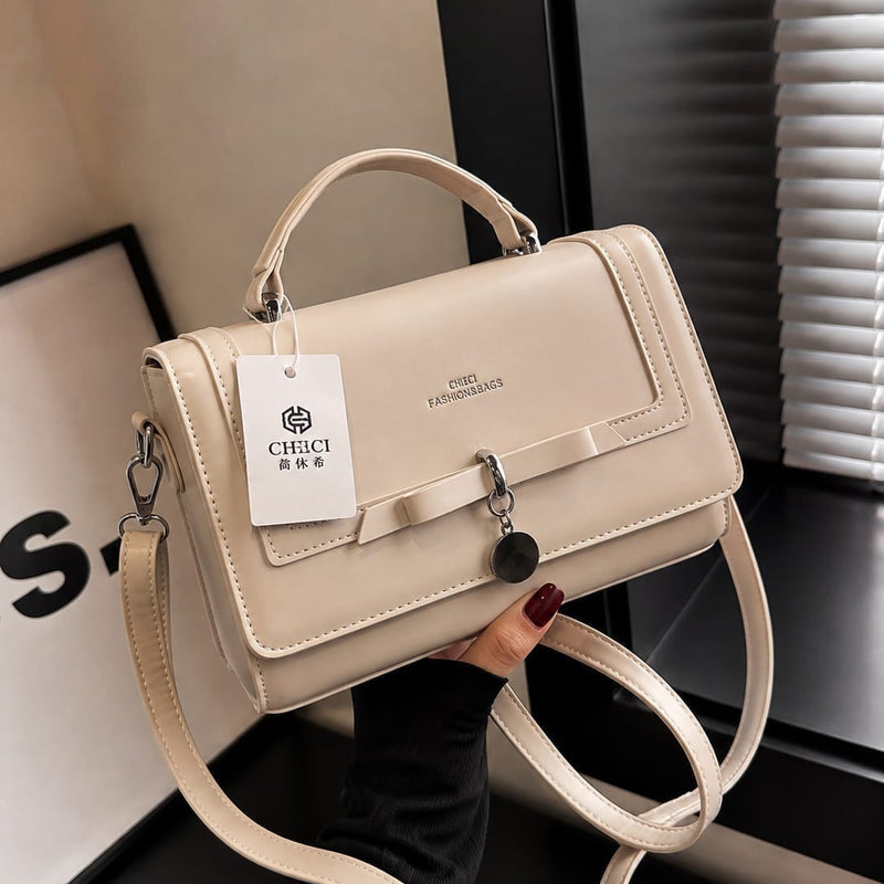 Elegant Bow Charm Top Handle Crossbody Bag