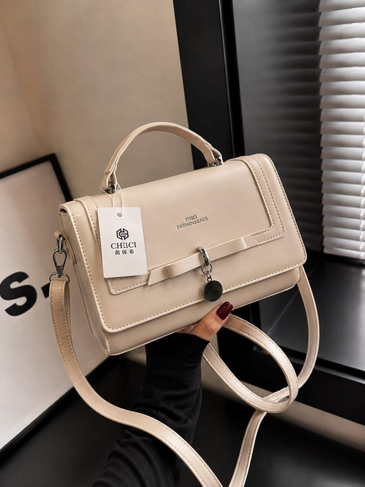 Elegant Bow Charm Top Handle Crossbody Bag