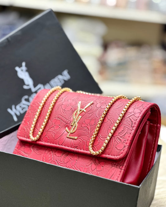 Floral Embossed Luxe Chain Flap Crossbody Bag