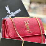 Floral Embossed Luxe Chain Flap Crossbody Bag