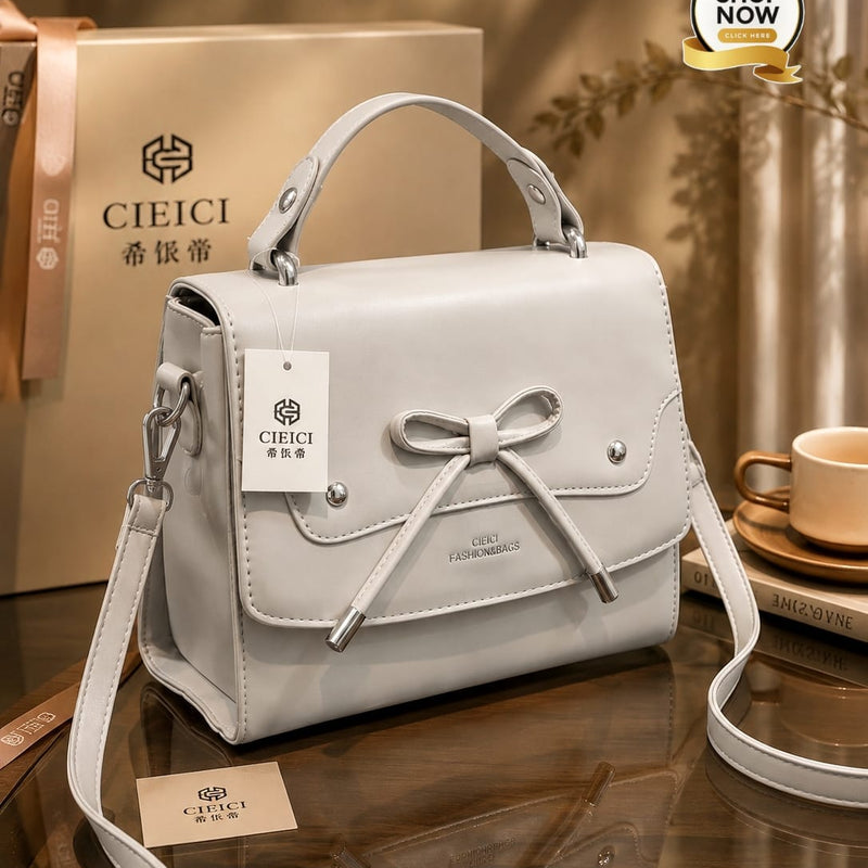 Bow Detail Structured Top Handle Crossbody Bag (G)