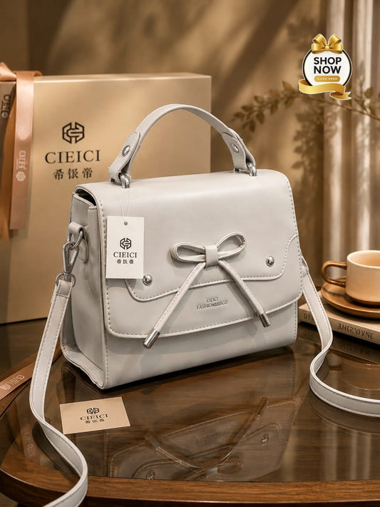 Bow Detail Structured Top Handle Crossbody Bag (G)