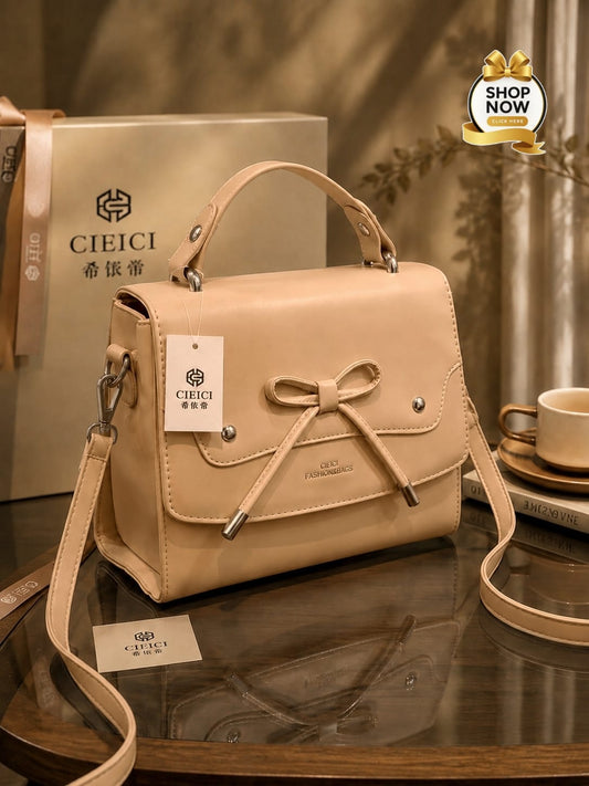 Bow Detail Structured Top Handle Crossbody Bag (G)