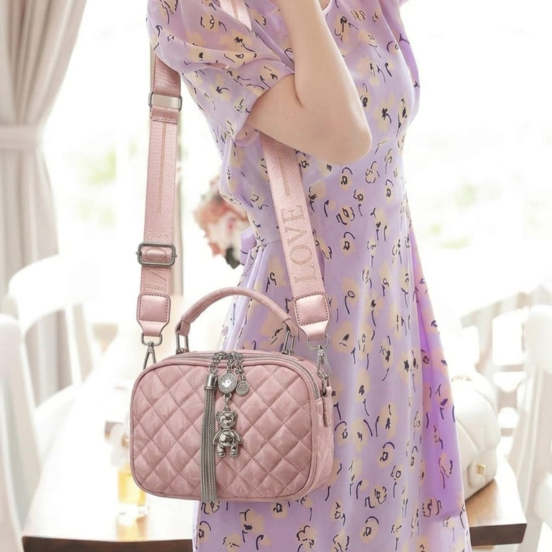 Quilted Velvet Charm Crossbody Handbag (G)