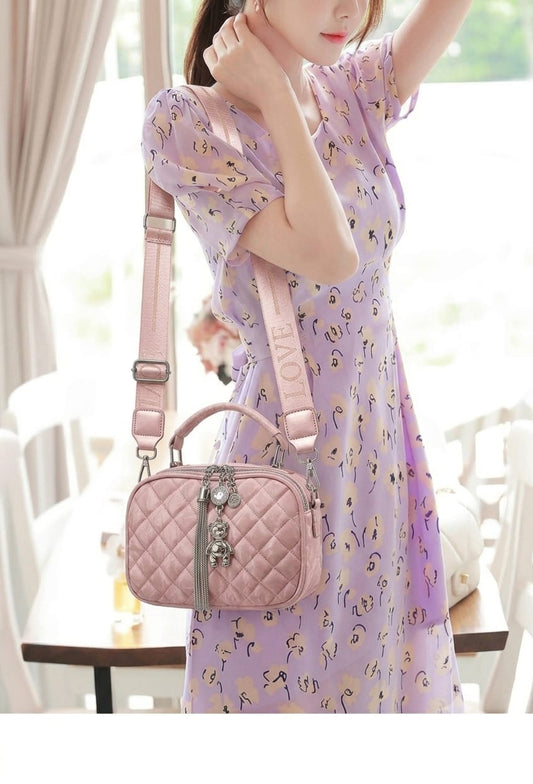 Quilted Velvet Charm Crossbody Handbag (G)
