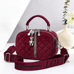 Quilted Velvet Charm Crossbody Handbag (G)