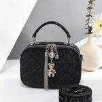 Quilted Velvet Charm Crossbody Handbag (G)