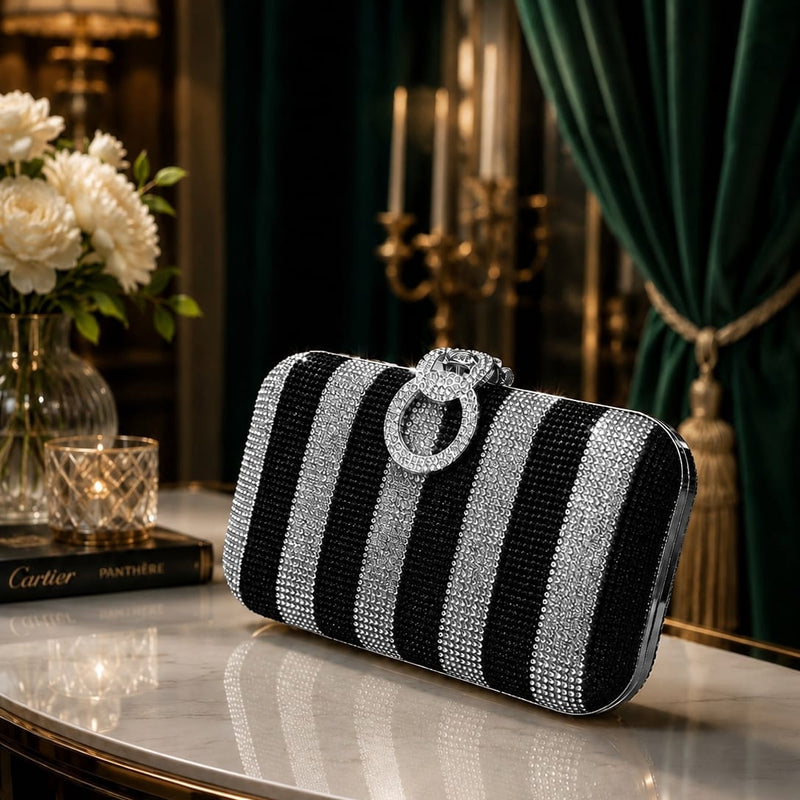 Striped Rhinestone Bridal Clutch Bag