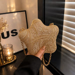 Gold Embroidered Star-Shaped Velvet Clutch - Pink