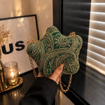 Gold Embroidered Star-Shaped Velvet Clutch - Pink