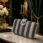 Striped Rhinestone Bridal Clutch Bag