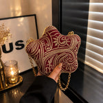 Gold Embroidered Star-Shaped Velvet Clutch - Pink