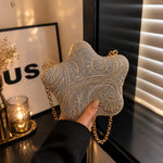 Gold Embroidered Star-Shaped Velvet Clutch - Pink