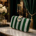 Striped Rhinestone Bridal Clutch Bag